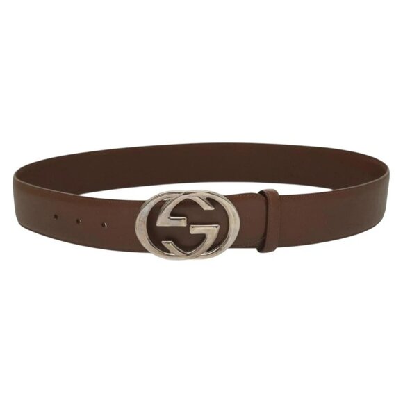 GUCCI Interlocking Belt Leather 33.1"" Black Gold - Picture 2 of 9